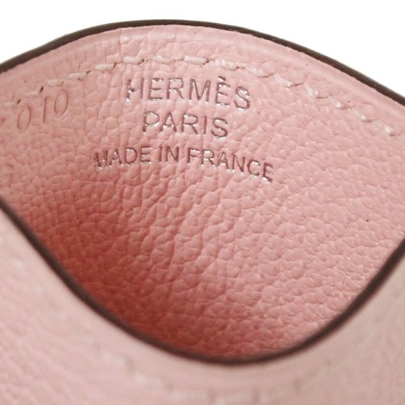 HERMES Diabolo Card Holder Case Chevre Mysore Leather Rose Sakura France - Picture 11 of 14